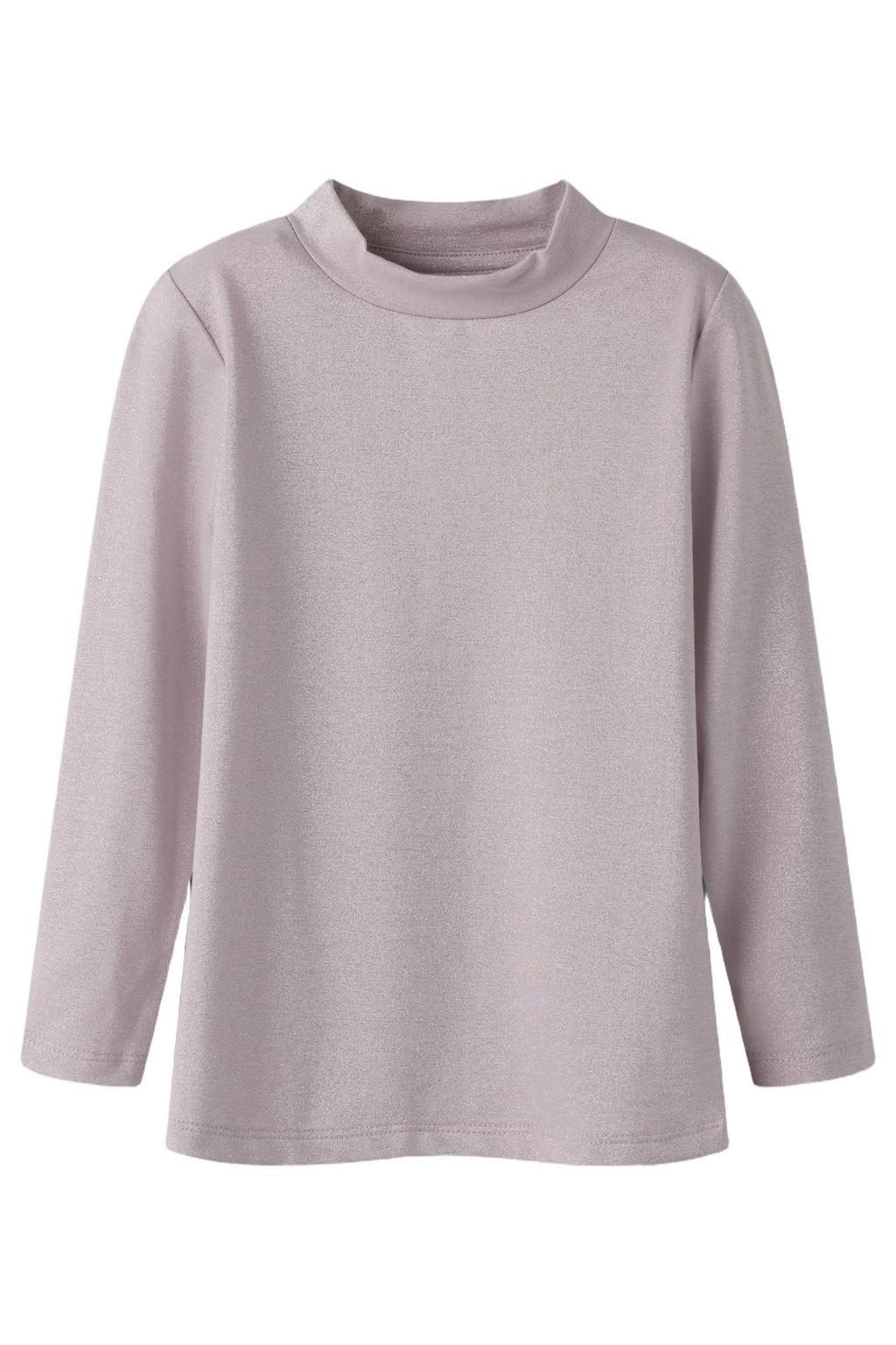 Lichtroze meisjes NAME IT MINI rechtvallende longsleeve van polyester met effen, lange mouwen en opstaande kraag