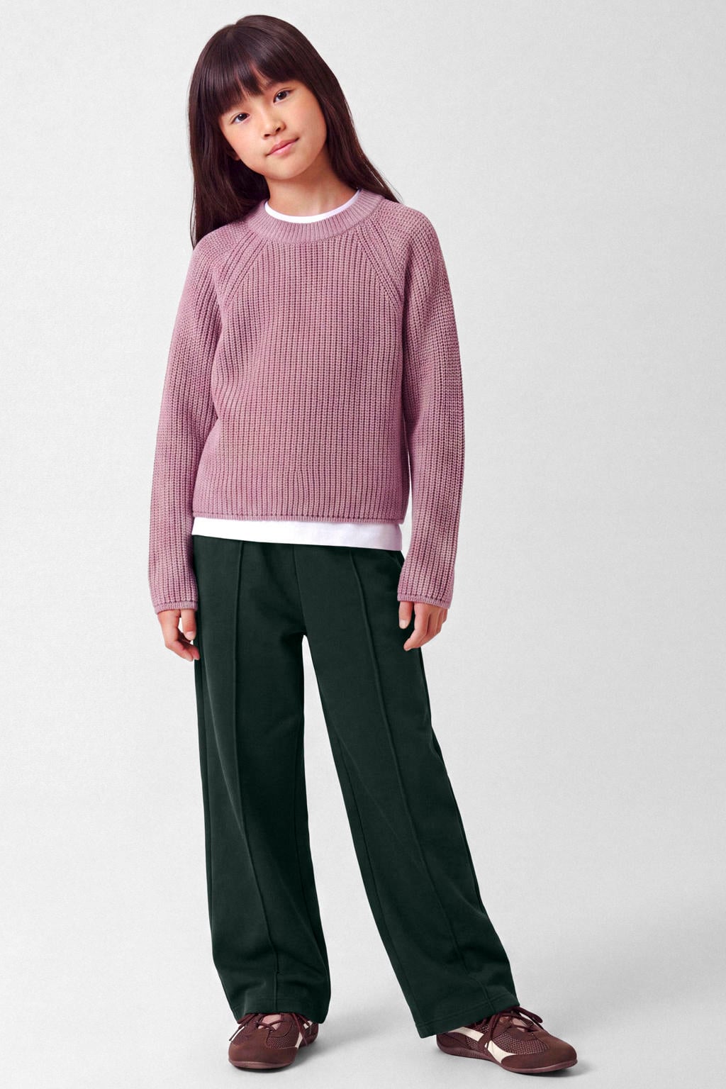 Donkergroene meisjes NAME IT KIDS joggingbroek van katoen met elastische tailleband en effen
