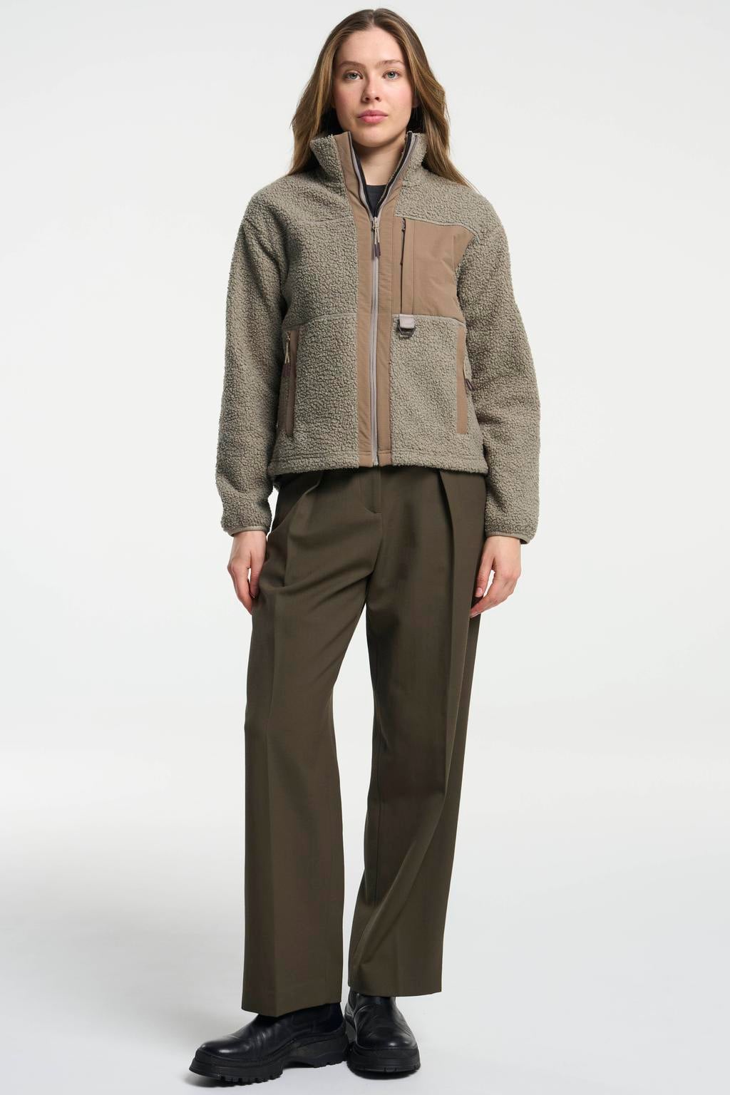 Taupe dames Tenson outdoor vest met lange mouwen, opstaande kraag en ritssluiting