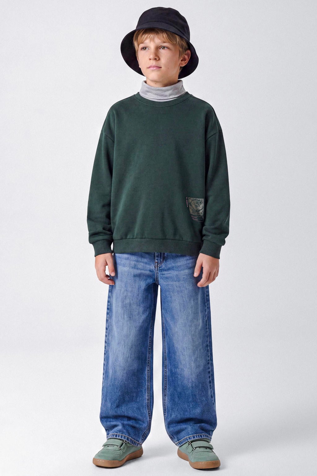NAME IT KIDS sweater met backprint - donkergroen/beige