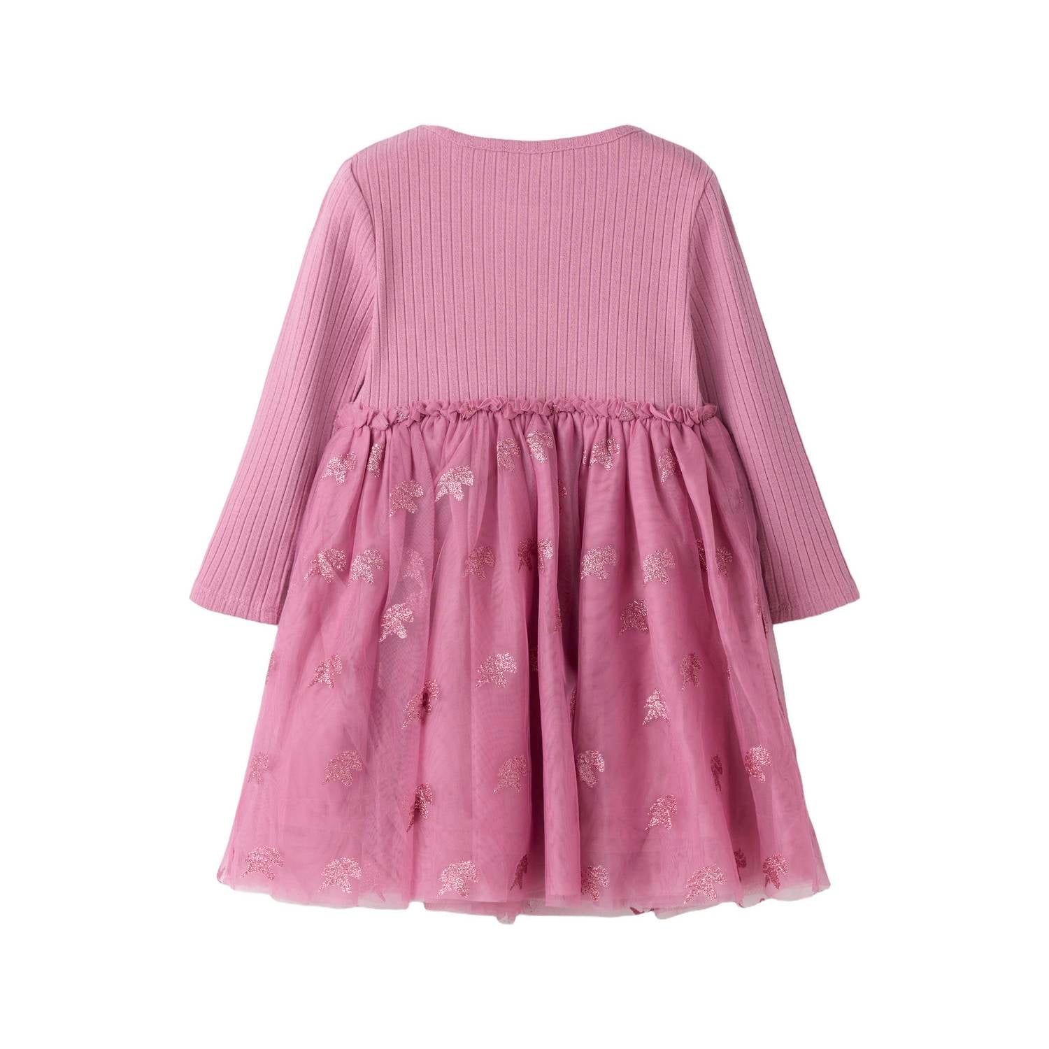 NAME IT MINI midi A-lijn jurk met glitters roze
