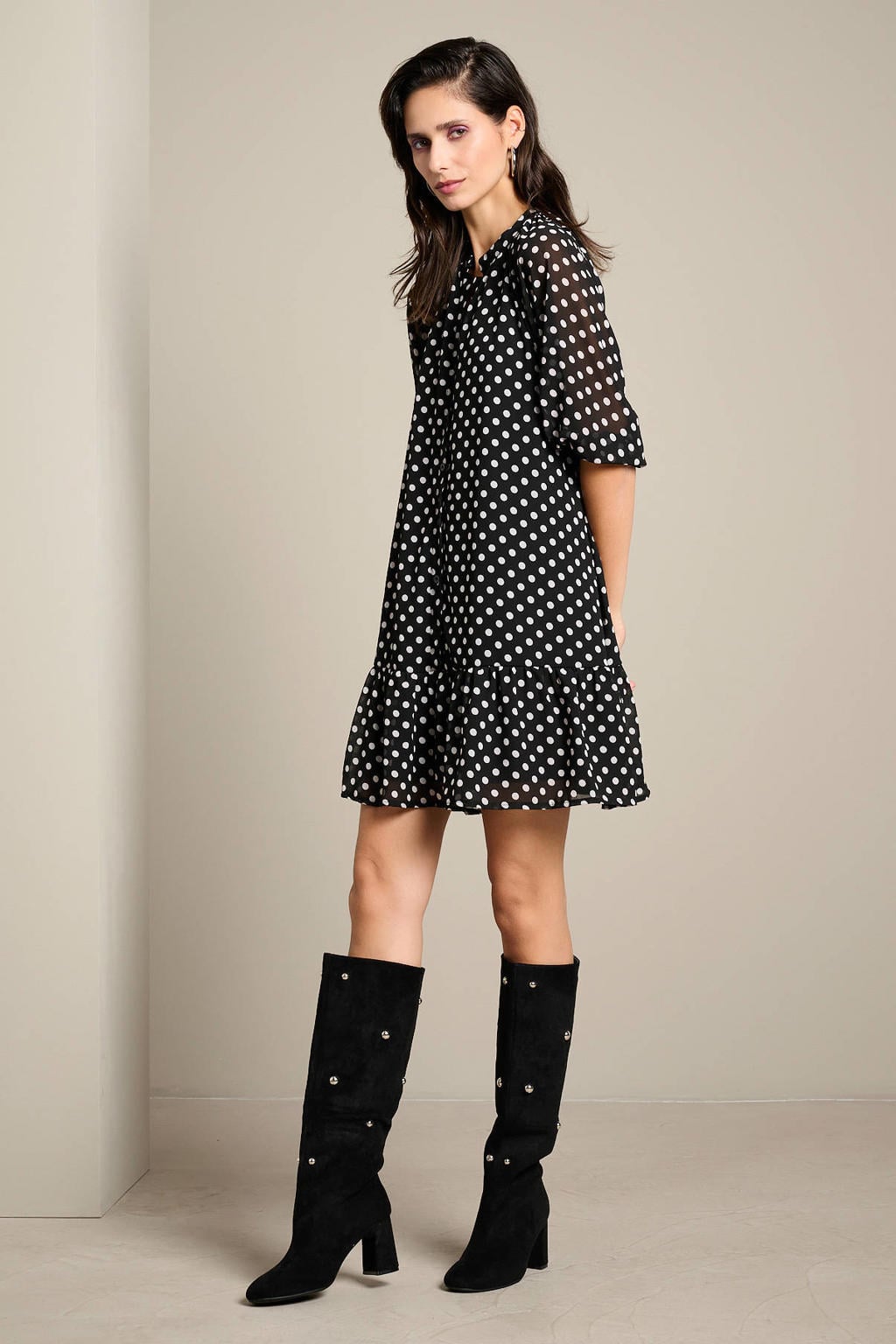 LOLALIZA blousejurk met stippen - zwart/wit