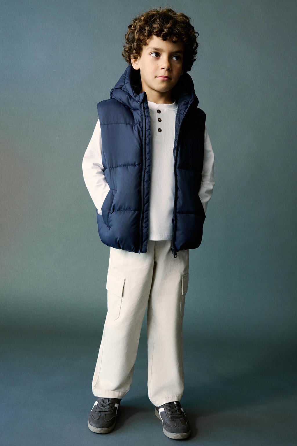 Marineblauw jongens Mango Kids bodywarmer blauw van polyester met effen, capuchon en ritssluiting