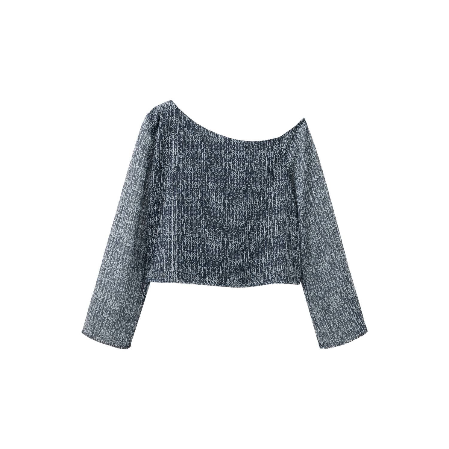 MANGO TEEN one shoulder rechtvallende cropped semi-transparante blousetop met print blauw