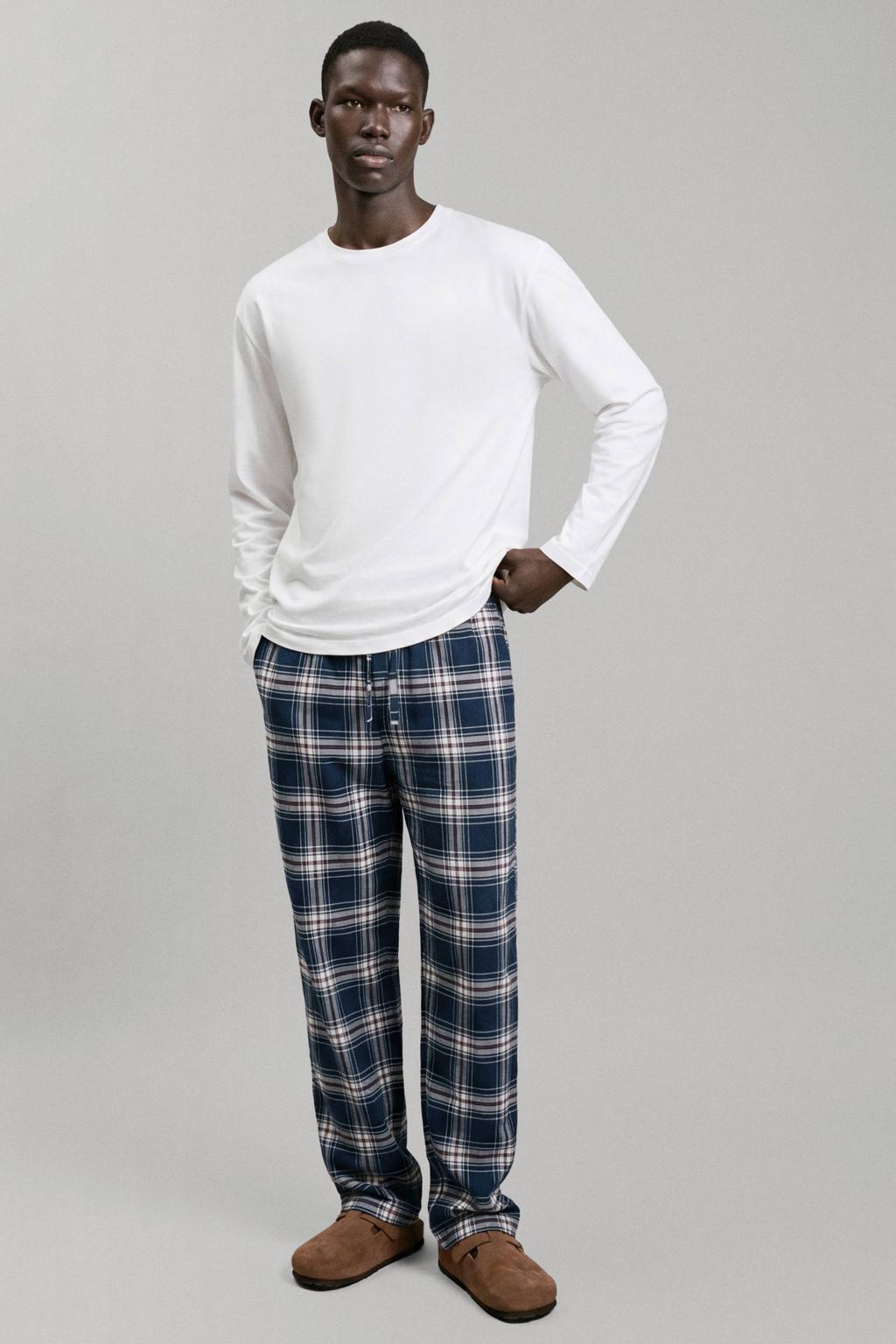 MANGO TEEN geruite pyjama - marineblauw/wit