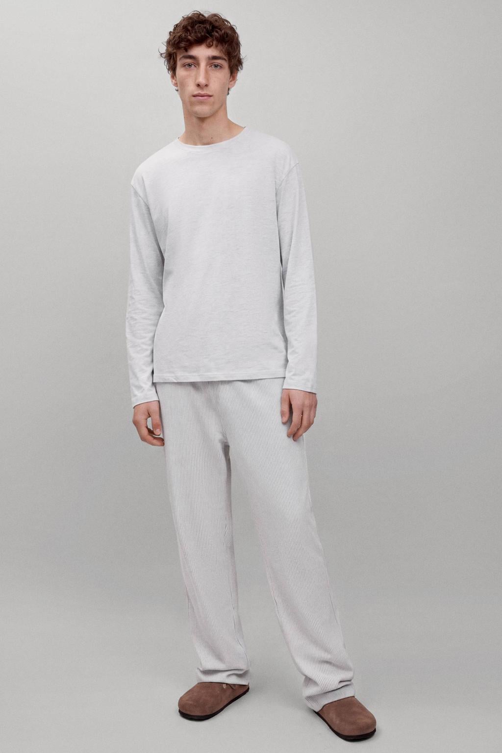 MANGO TEEN gestreepte pyjama - lichtgrijs/wit