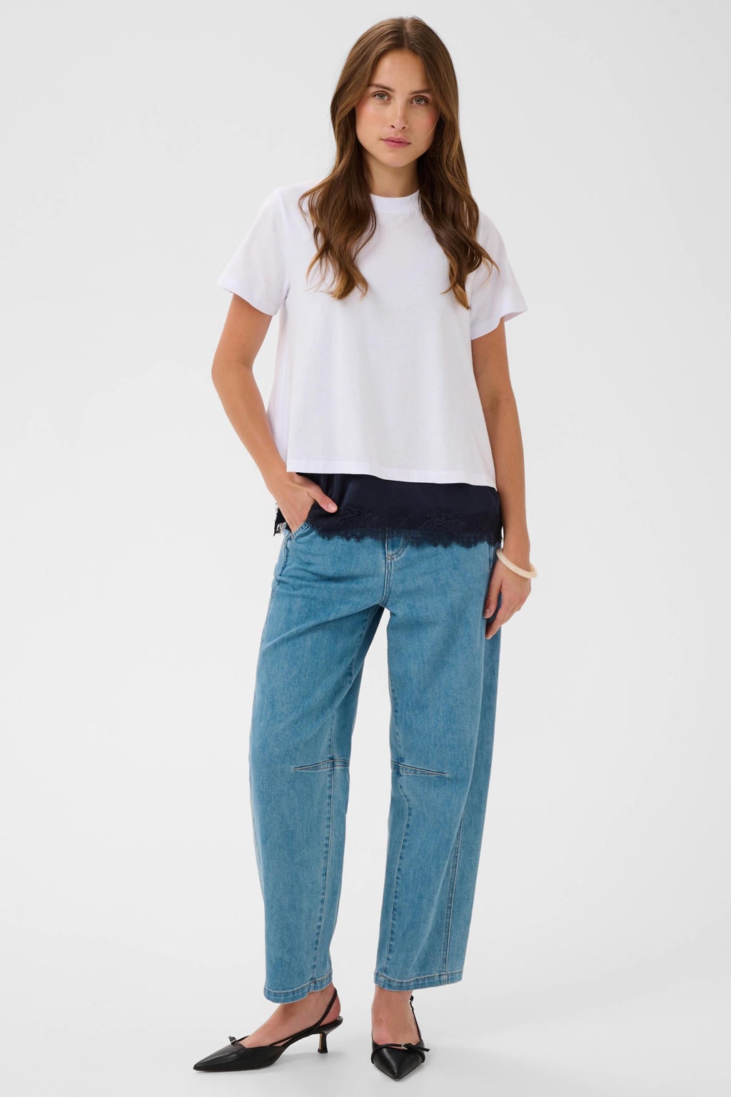 Medium blue denim dames Saint Tropez straight leg jeans van denim met rits- en knoopsluiting en effen