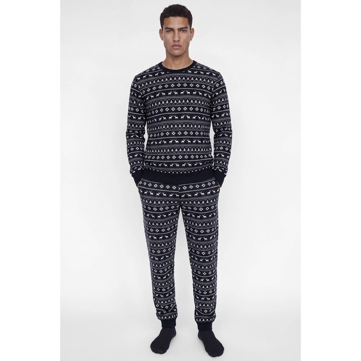 JACK & JONES ADDITIONALS fleece pyjama set donkerblauw
