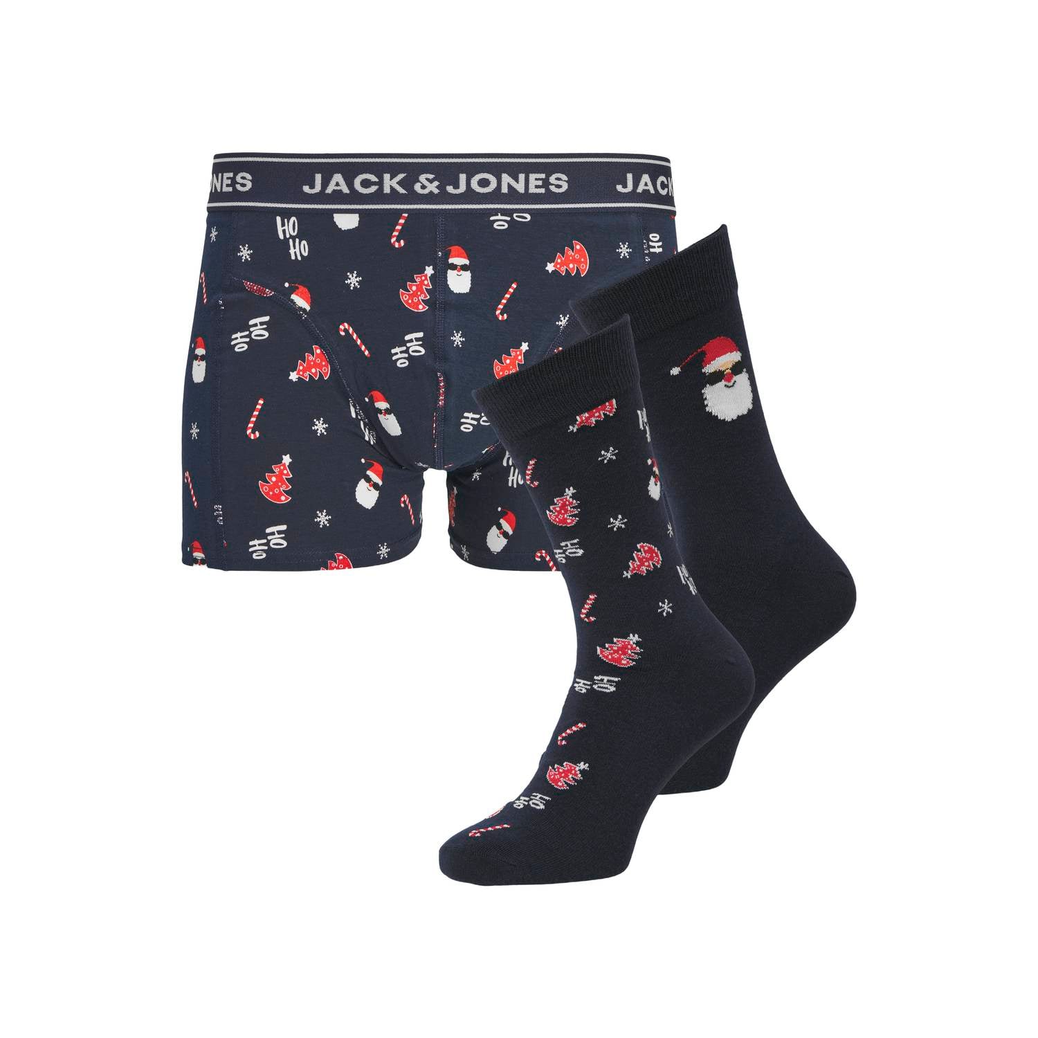 JACK & JONES ADDITIONALS giftbox boxershort + 2 paar sokken Kerst donkerblauw (set van 3)