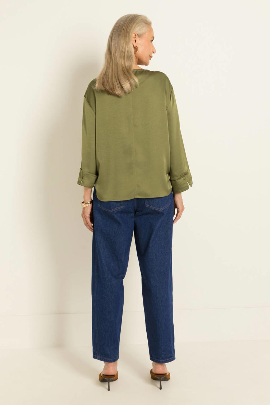Dark blue denim dames Claudia Sträter barrel jeans dark blue van denim met rits- en knoopsluiting en effen