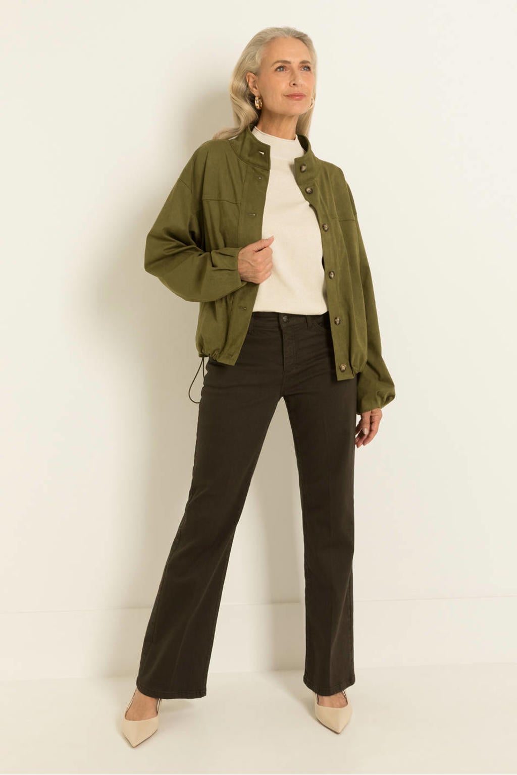 Bruine dames CLAUDIA BY CLAUDIA STRÄTER flared jeans van denim met regular waist, rits- en knoopsluiting en effen
