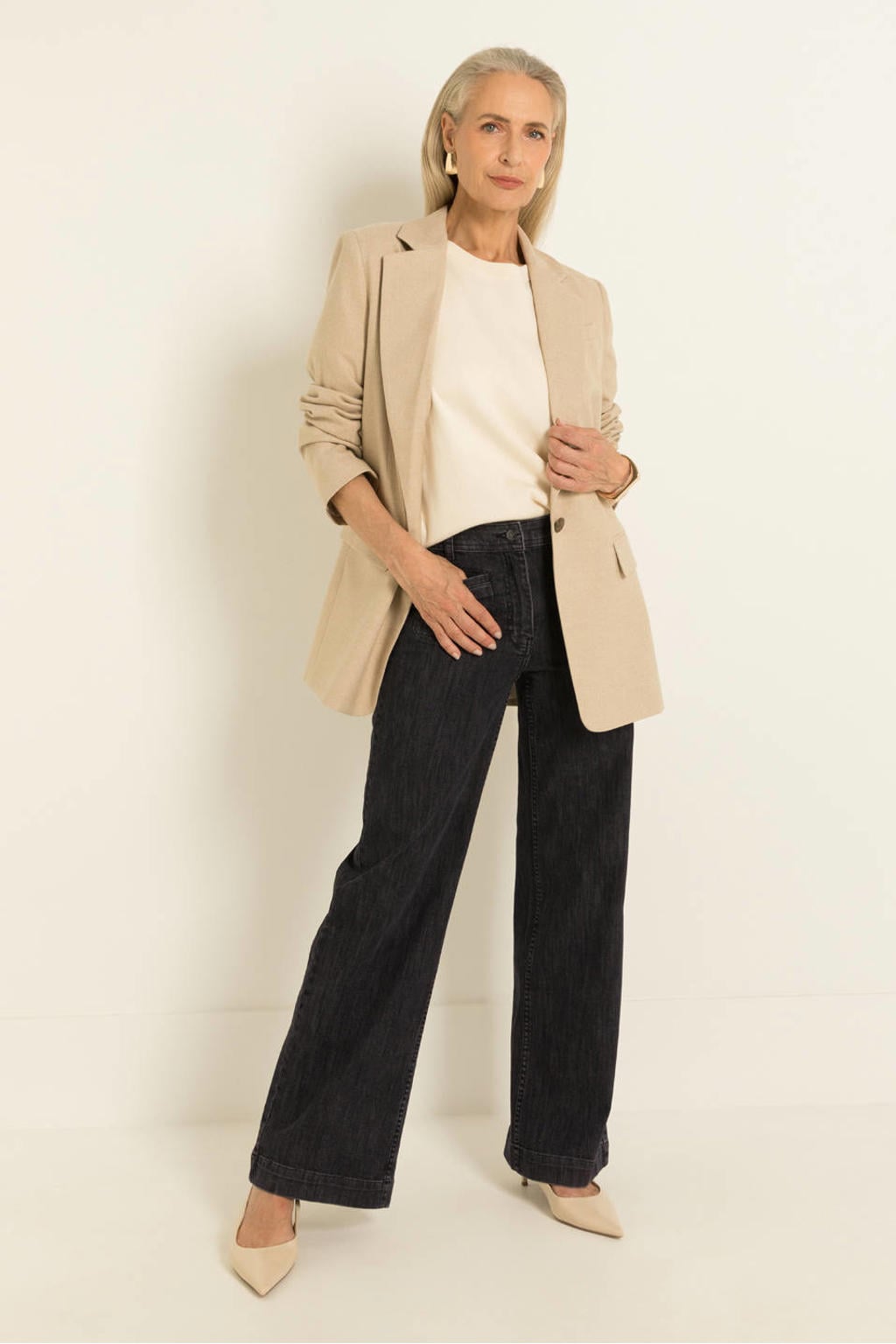 Grey denim dames CLAUDIA BY CLAUDIA STRÄTER wide leg jeans van denim met rits- en knoopsluiting en effen