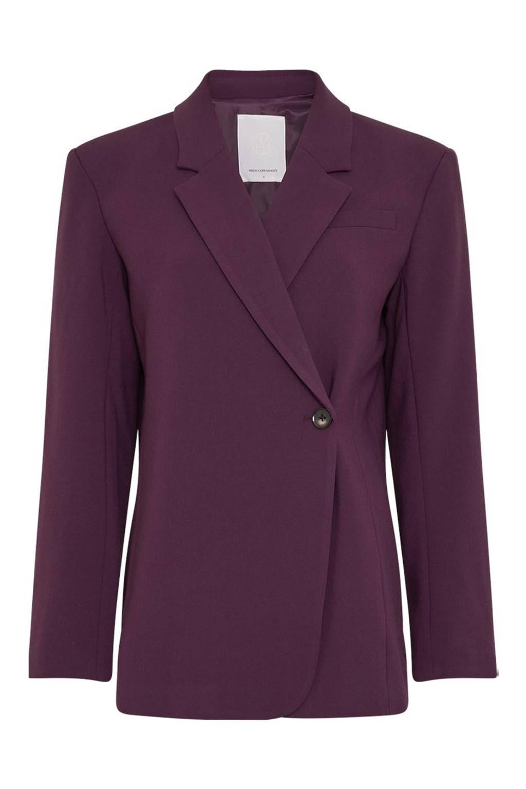 Donkerpaarse dames MSCH Copenhagen regular blazer van gerecycled polyester met effen, lange mouwen, reverskraag en knoopsluiting