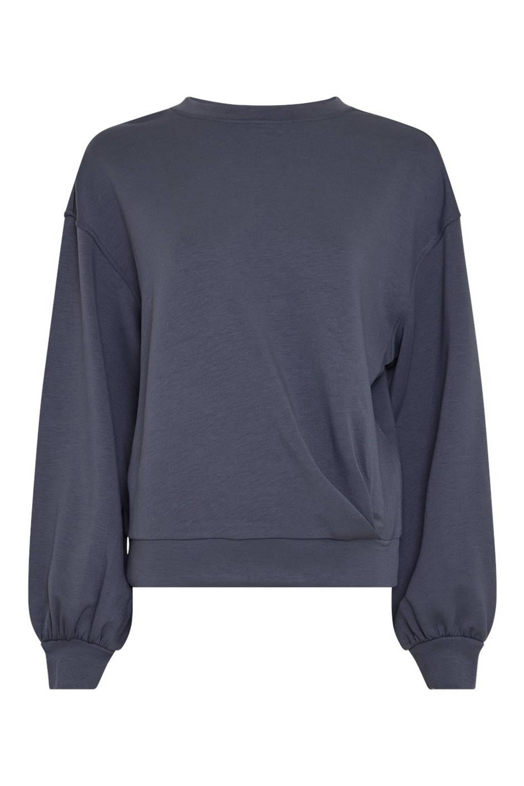 Grijsblauwe dames MSCH Copenhagen trui blauw van viscose met effen, lange mouwen en ronde hals