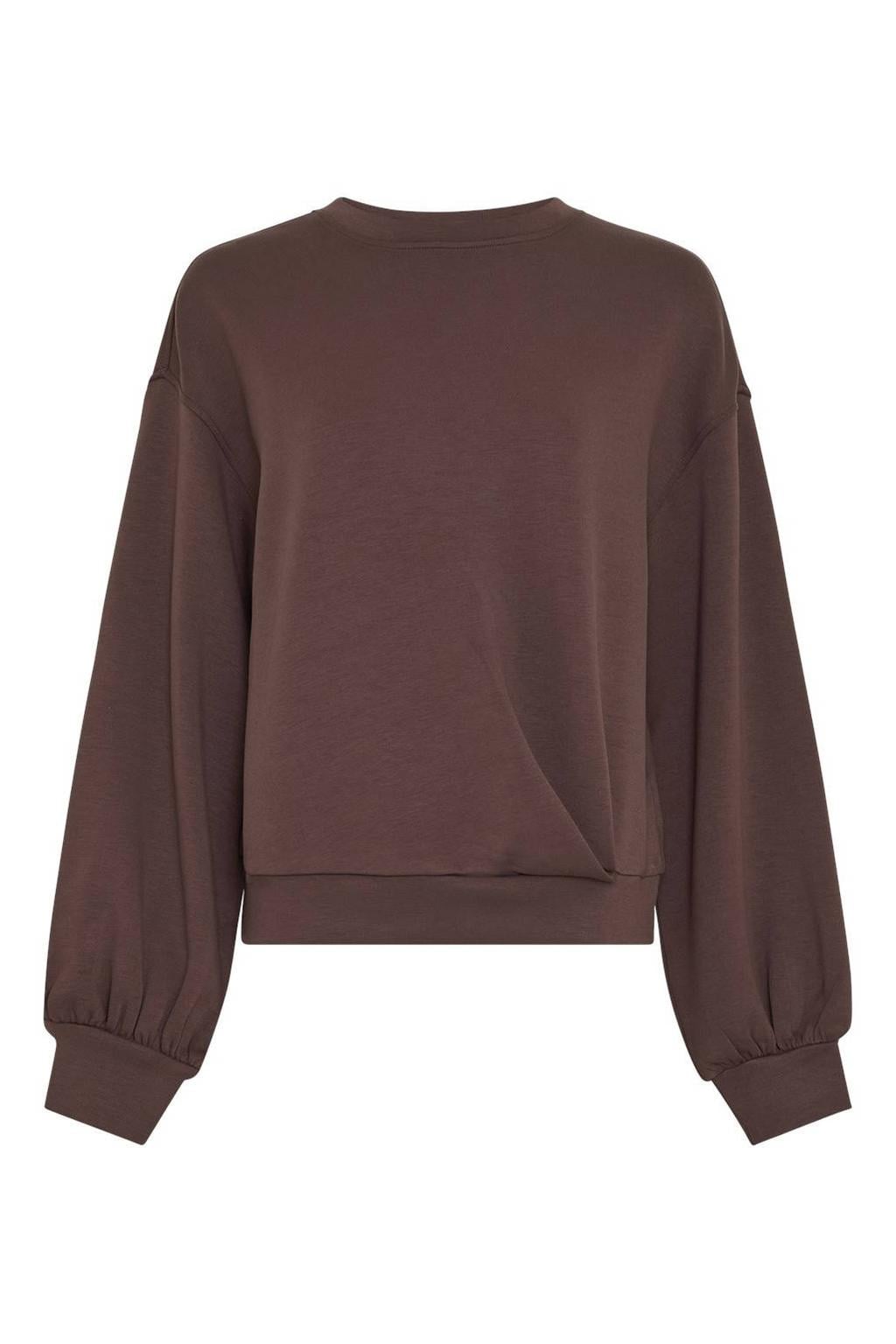 Donkerblauwe dames MSCH Copenhagen trui van viscose met effen, lange mouwen en ronde hals