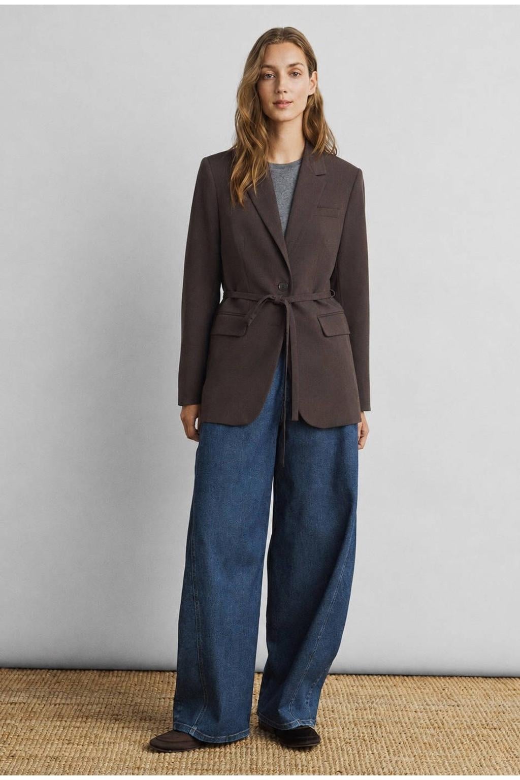 Donkerblauwe dames MSCH Copenhagen regular fit blazer van gerecycled polyester met effen, lange mouwen en reverskraag