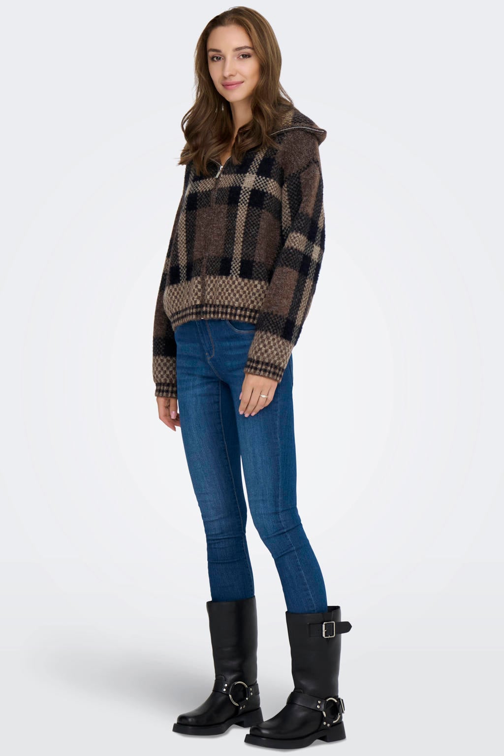 ONLY gebreid geruit vest - bruin