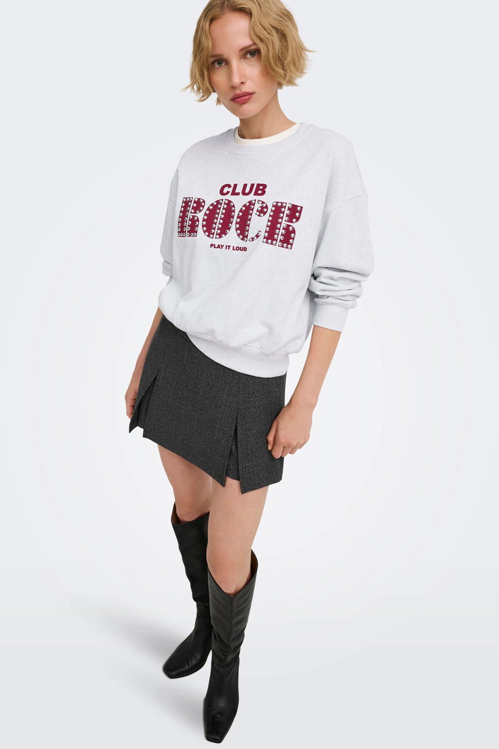 ONLY sweater met tekst - lichtgrijs/rood