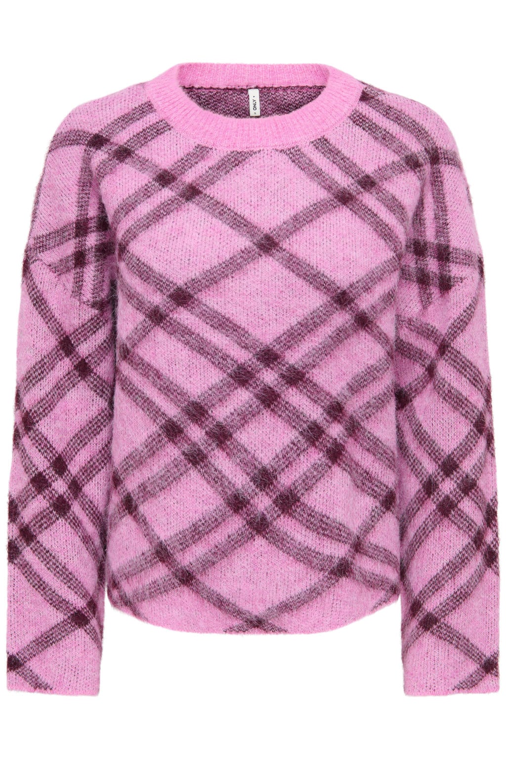 Roze en donkerrode dames ONLY gebreide trui van polyester met lange mouwen en ronde hals