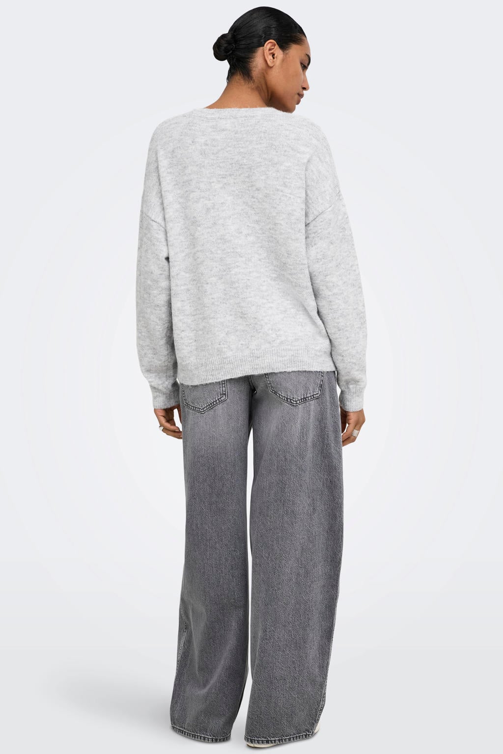 Grijs en bruine dames ONLY gebreide trui van polyester met lange mouwen en ronde hals