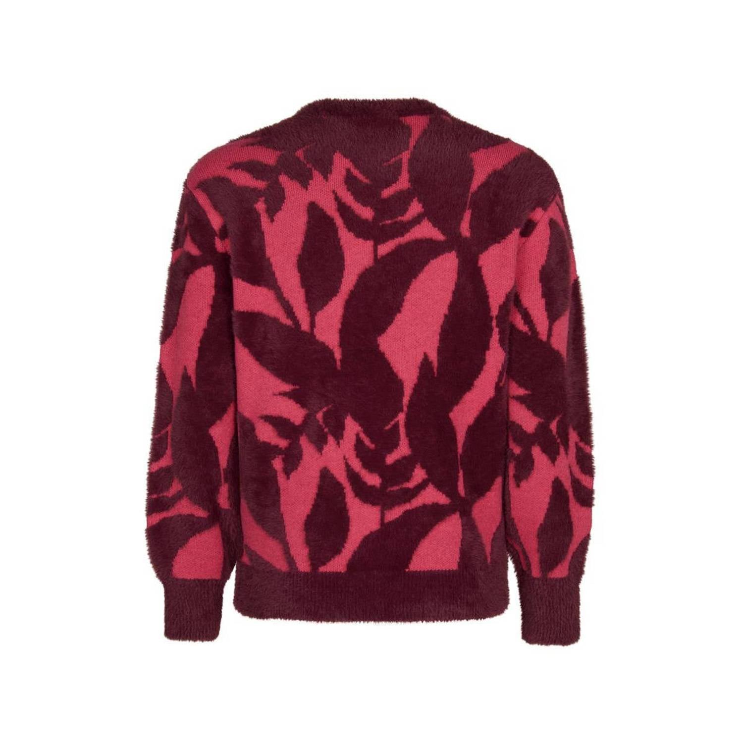Miss Etam rechtvallende gebreide trui met print donkerrood roze