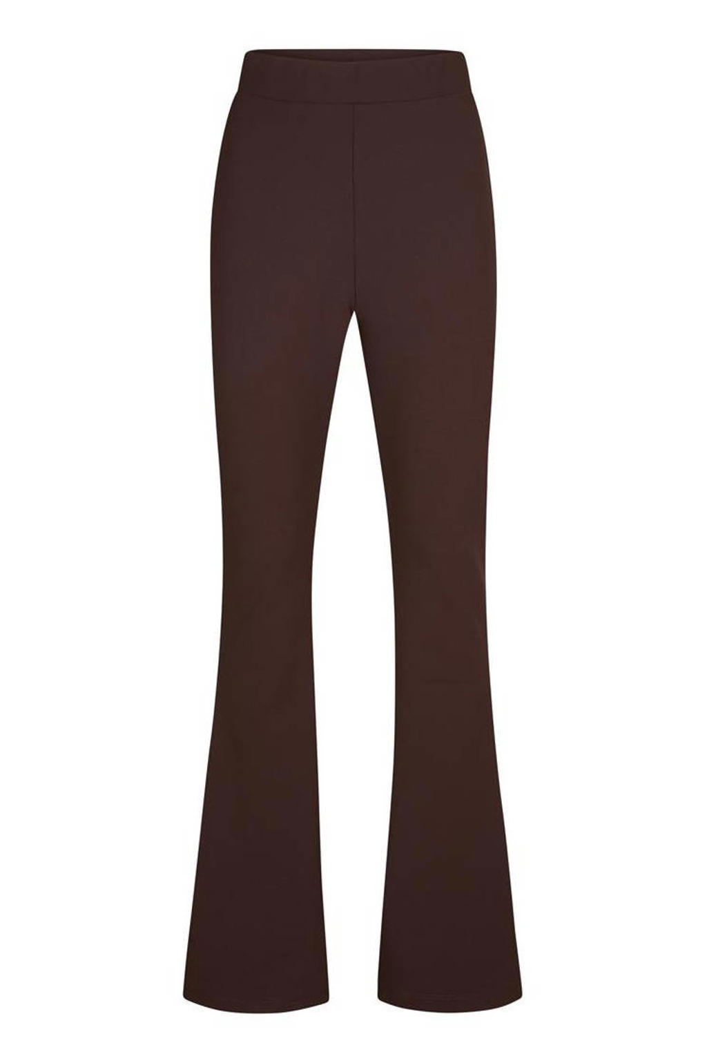 Donkerblauwe dames Miss Etam slim fit flared broek van polyester met regular waist, elastische tailleband en effen