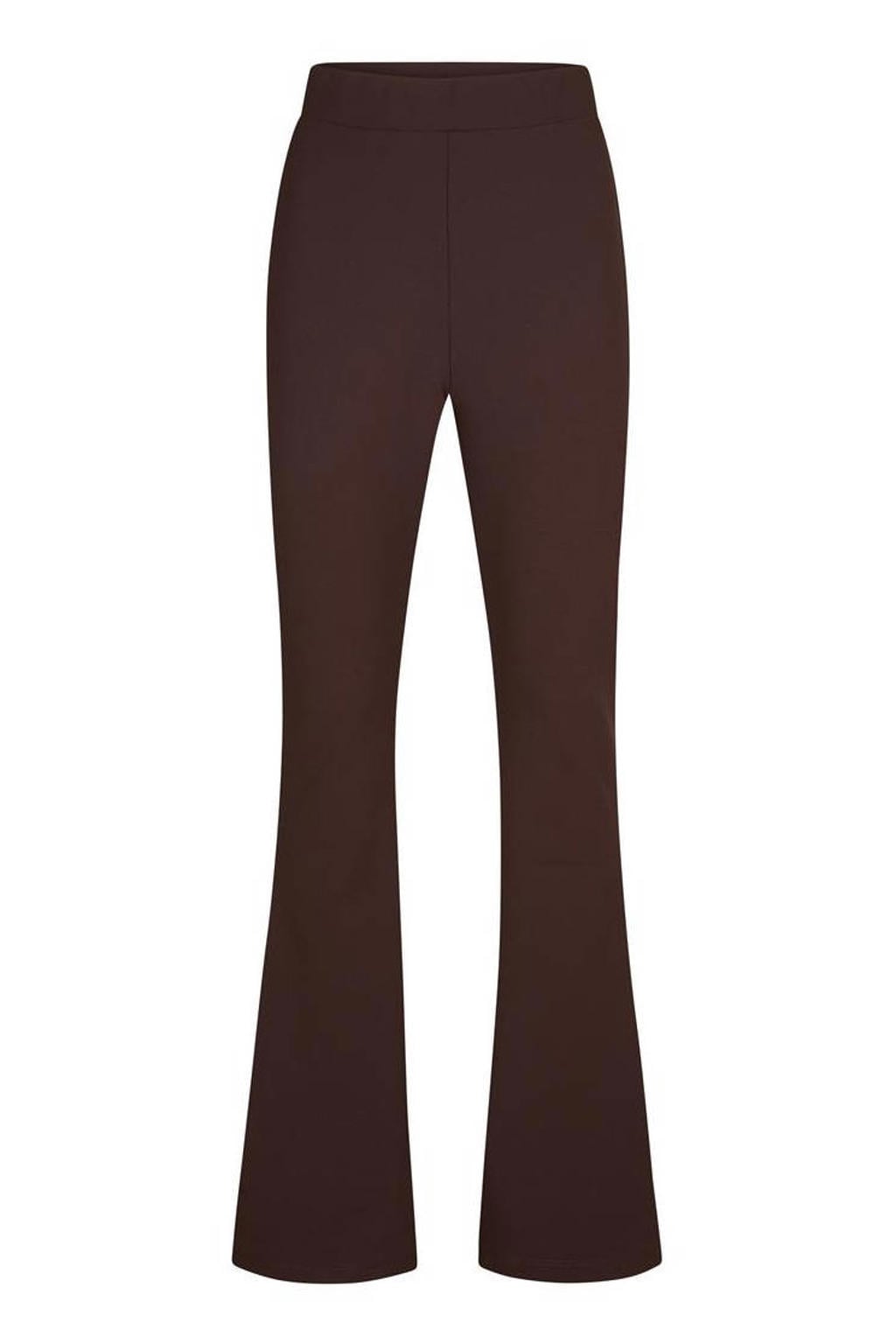 Donkerblauwe dames Miss Etam slim fit flared broek van polyester met regular waist, elastische tailleband en effen