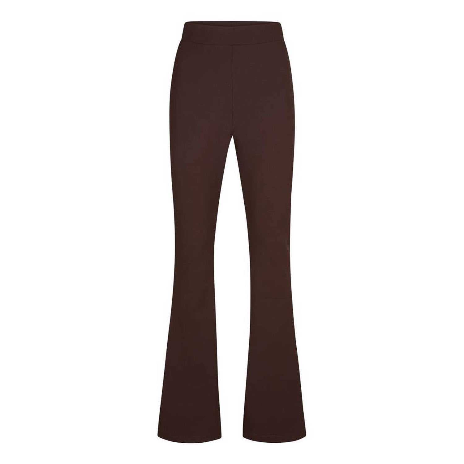 Miss Etam slim fit flared broek donkerbruin