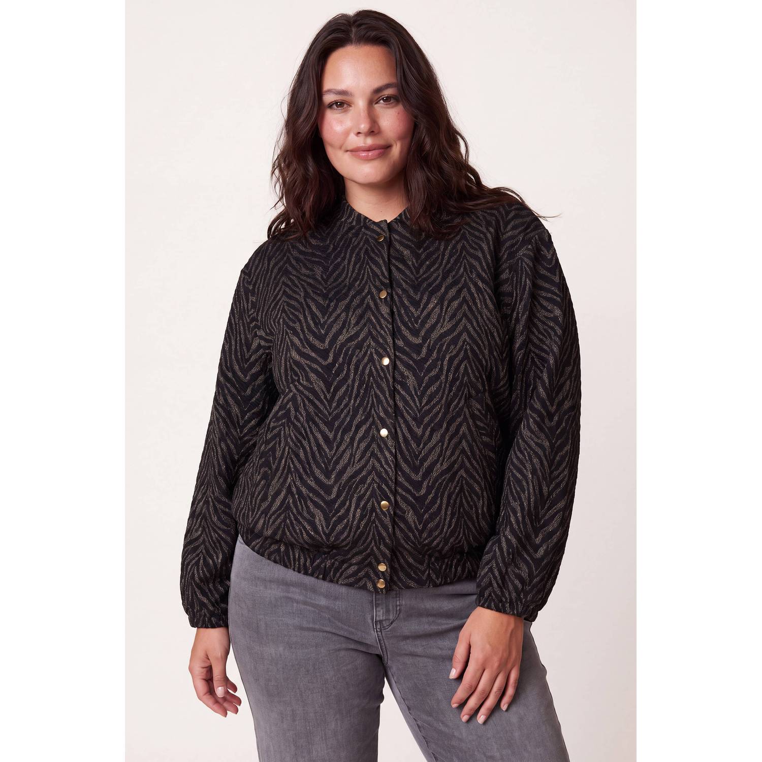 Miss Etam Plus bomberjack met zebraprint zwart