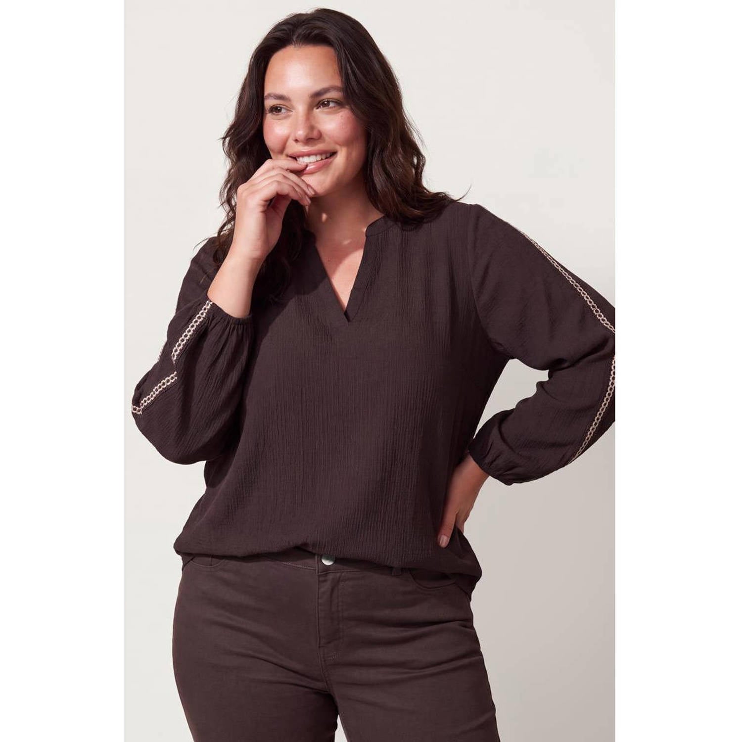 Miss Etam Plus top donkerbruin