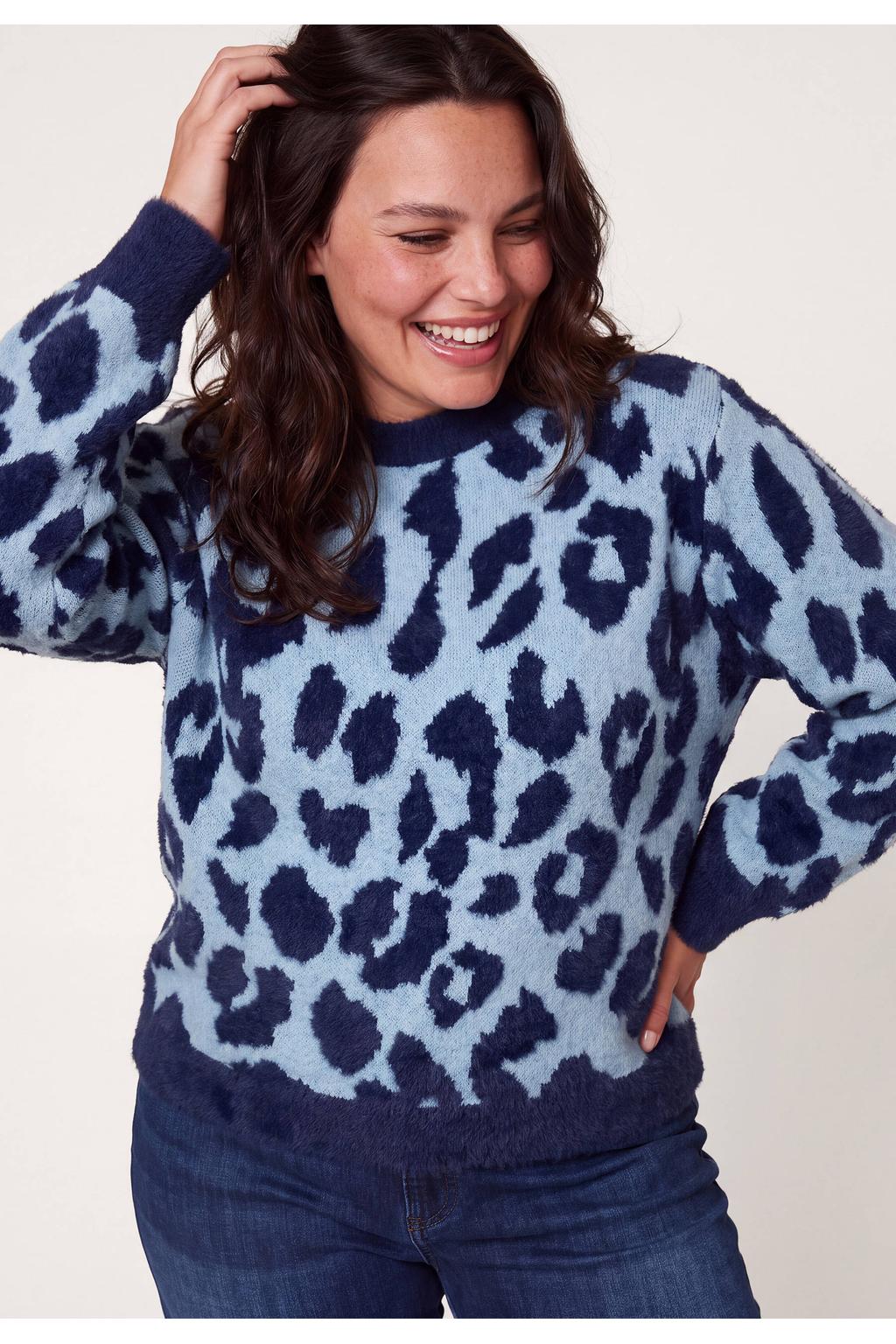 Miss Etam Plus gebreide trui met panterprint - blauw