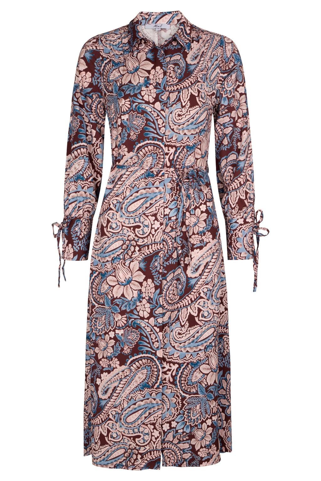 Miss Etam midi blousejurk met print - donkerrood/lichtroze/blauw