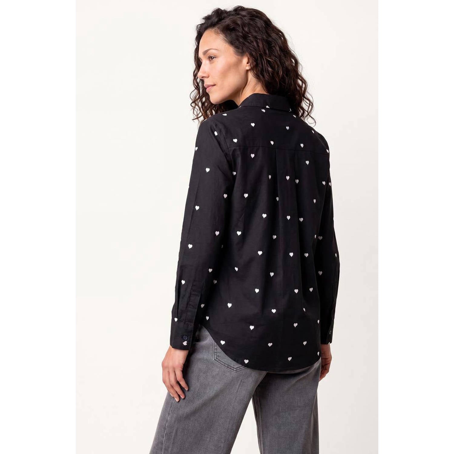 Miss Etam blouse met hartjes zwart wit
