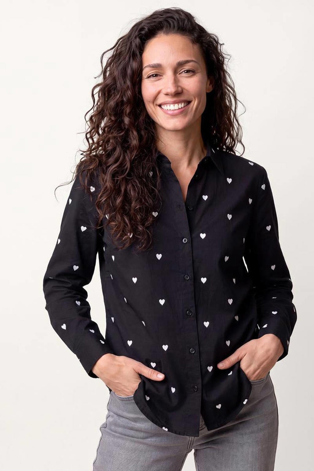 Miss Etam blouse met hartjes - zwart/wit