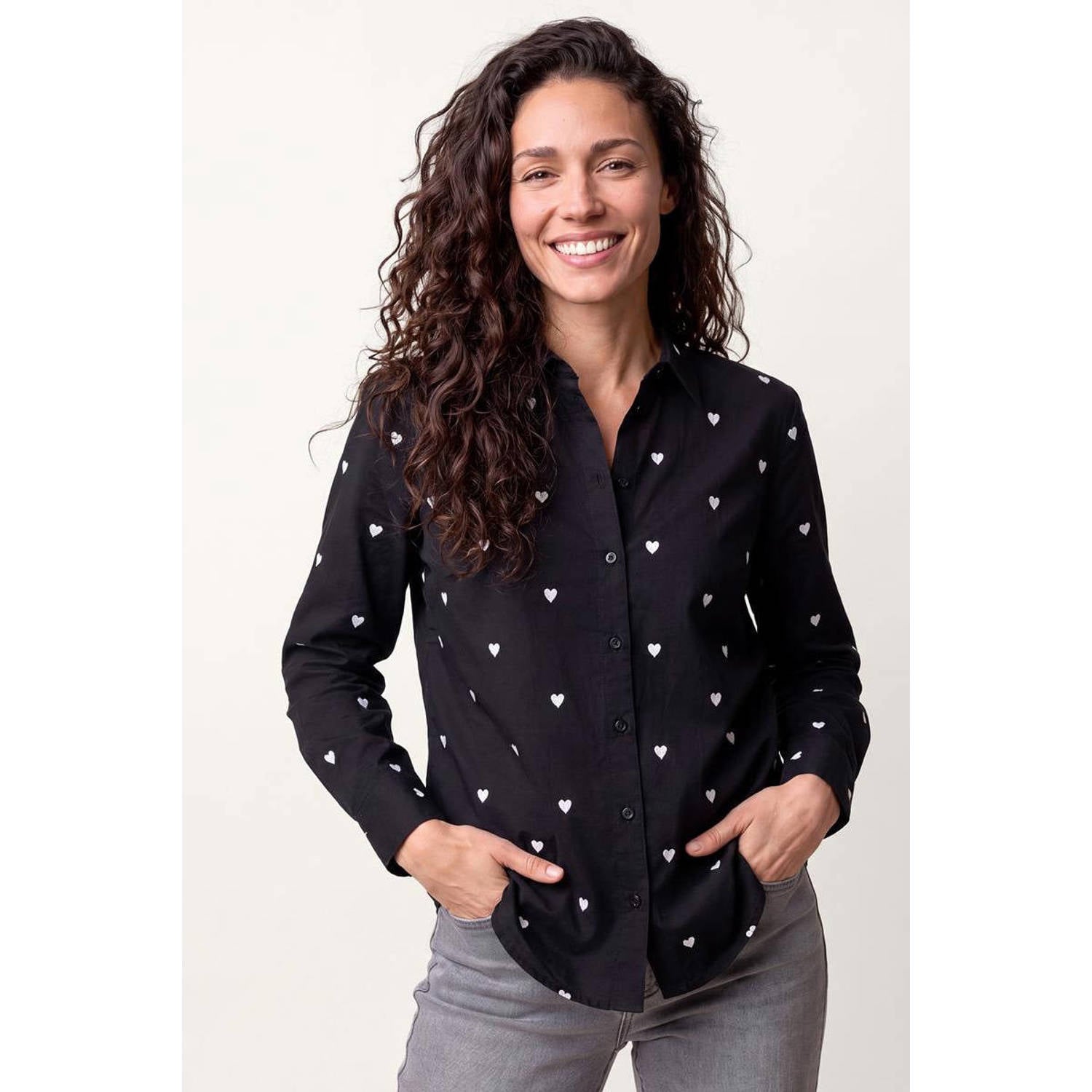 Miss Etam blouse met hartjes zwart wit