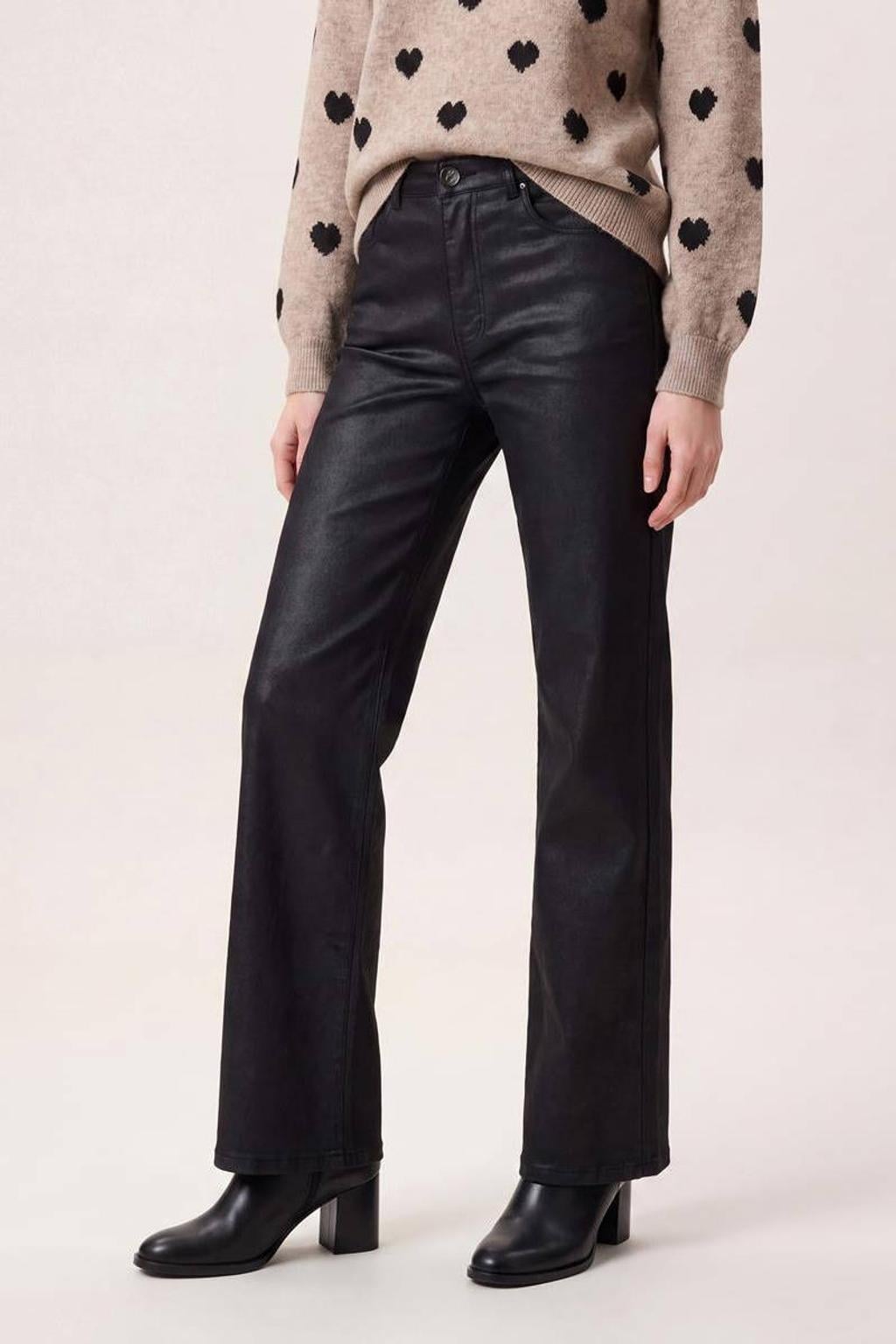 Miss Etam straight leg coated broek - zwart