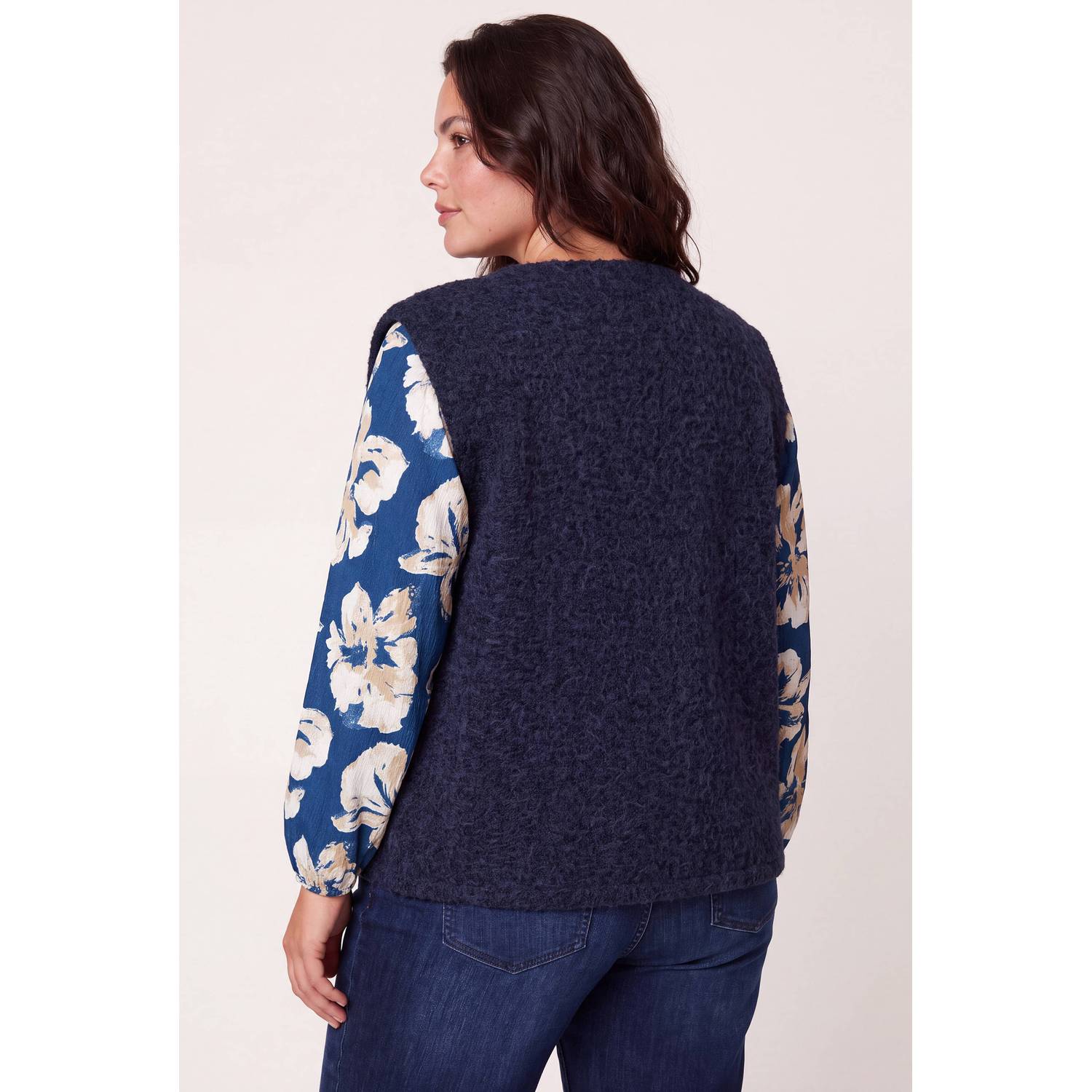 Miss Etam Plus teddy gilet donkerblauw