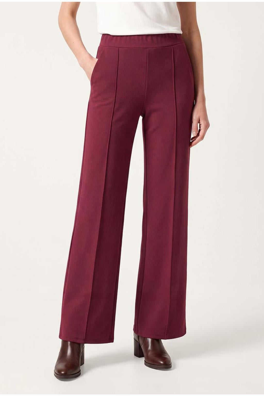 Donkerrode dames Miss Etam wide leg pantalon met effen