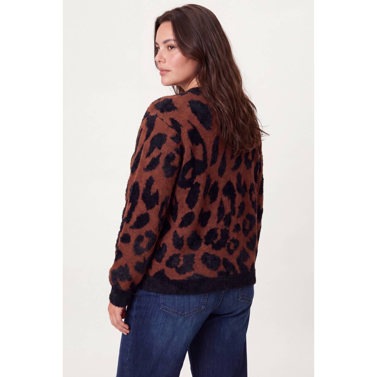 Miss Etam Plus gebreide trui met panterprint bruin