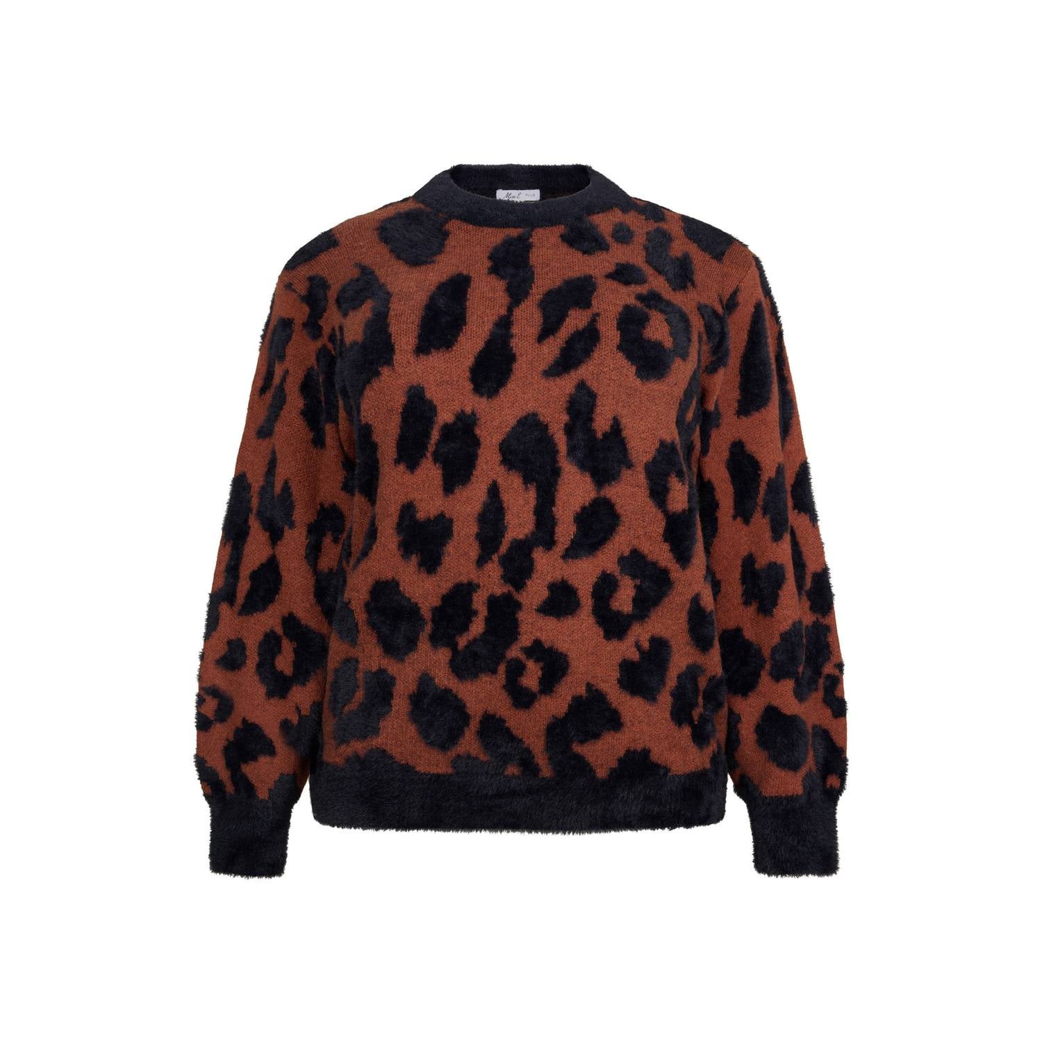 Miss Etam Plus gebreide trui met panterprint bruin