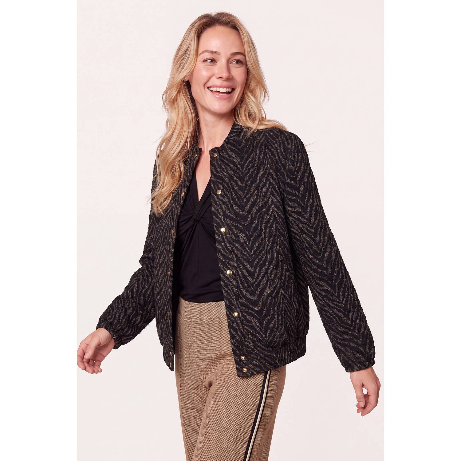 Miss Etam bomberjack met zebraprint zwart