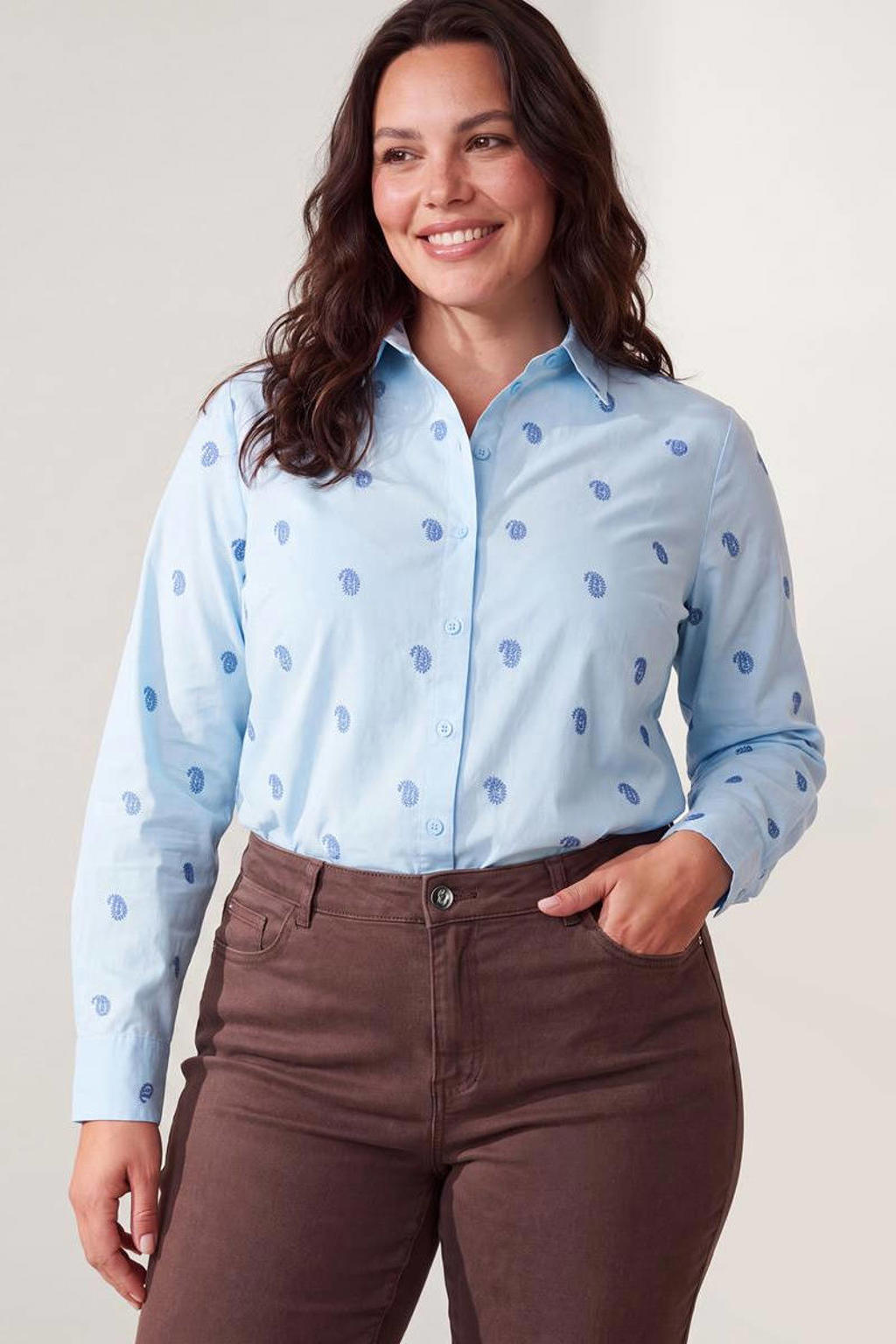 Miss Etam Plus blouse met print - lichtblauw