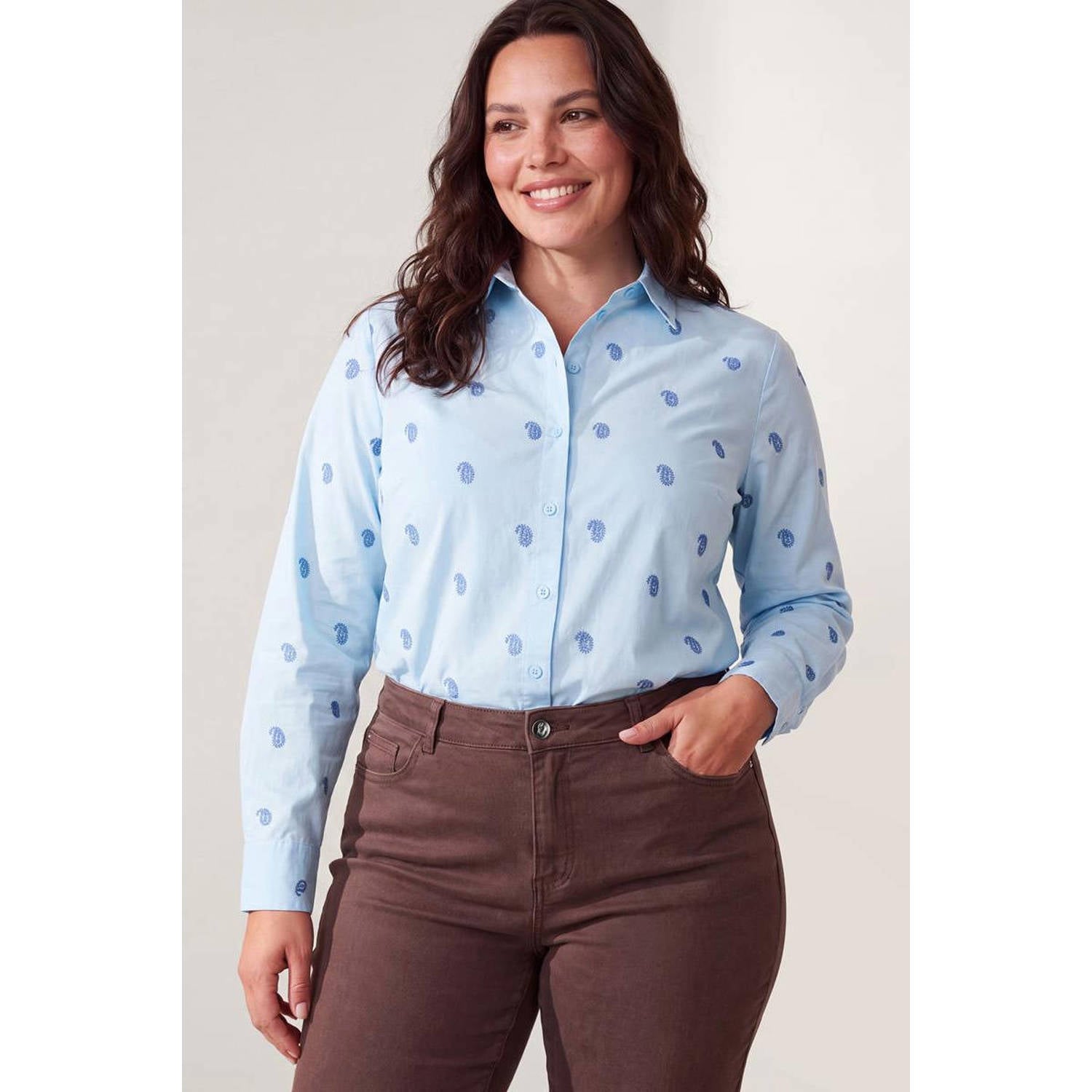 Miss Etam Plus blouse met print lichtblauw
