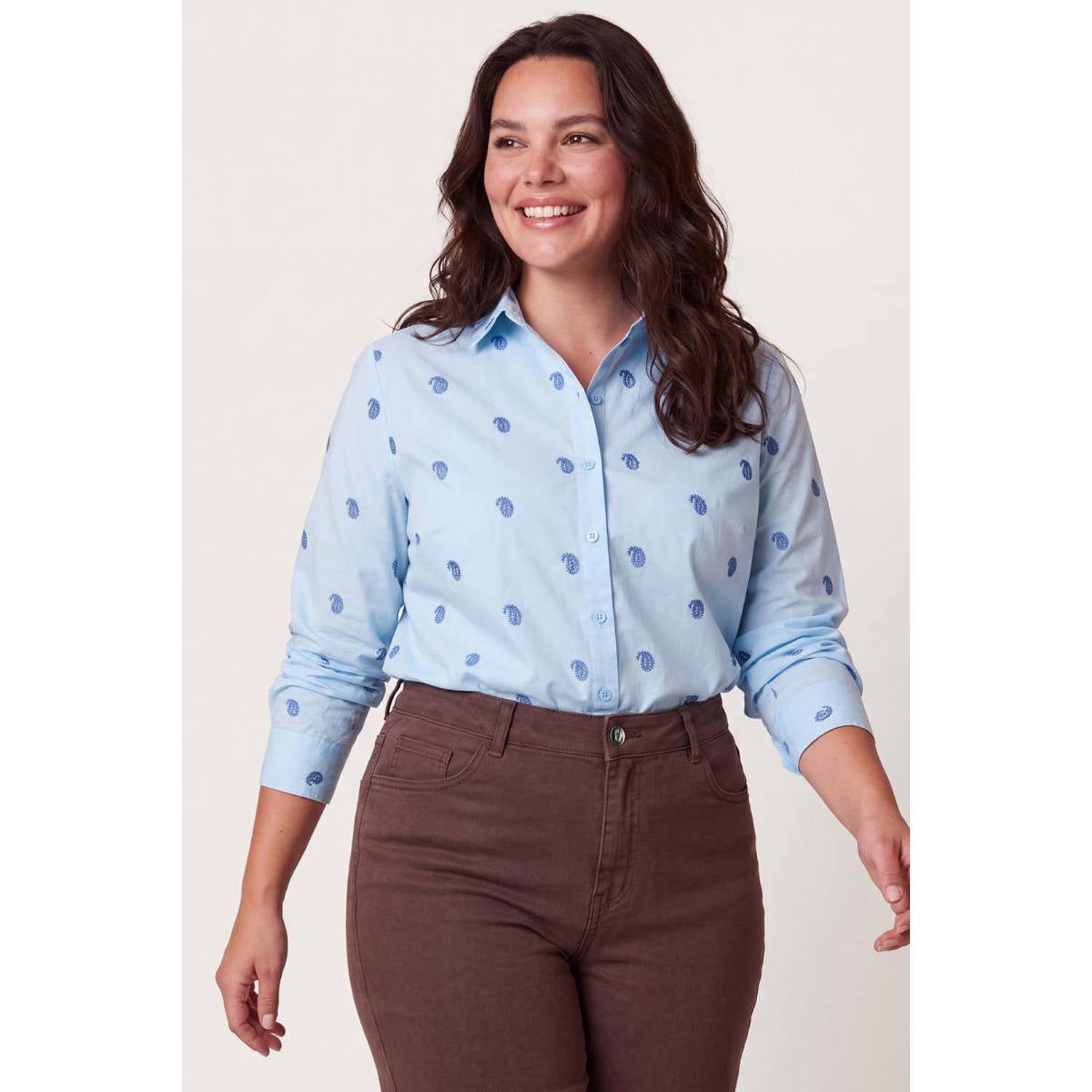Miss Etam Plus blouse met print lichtblauw