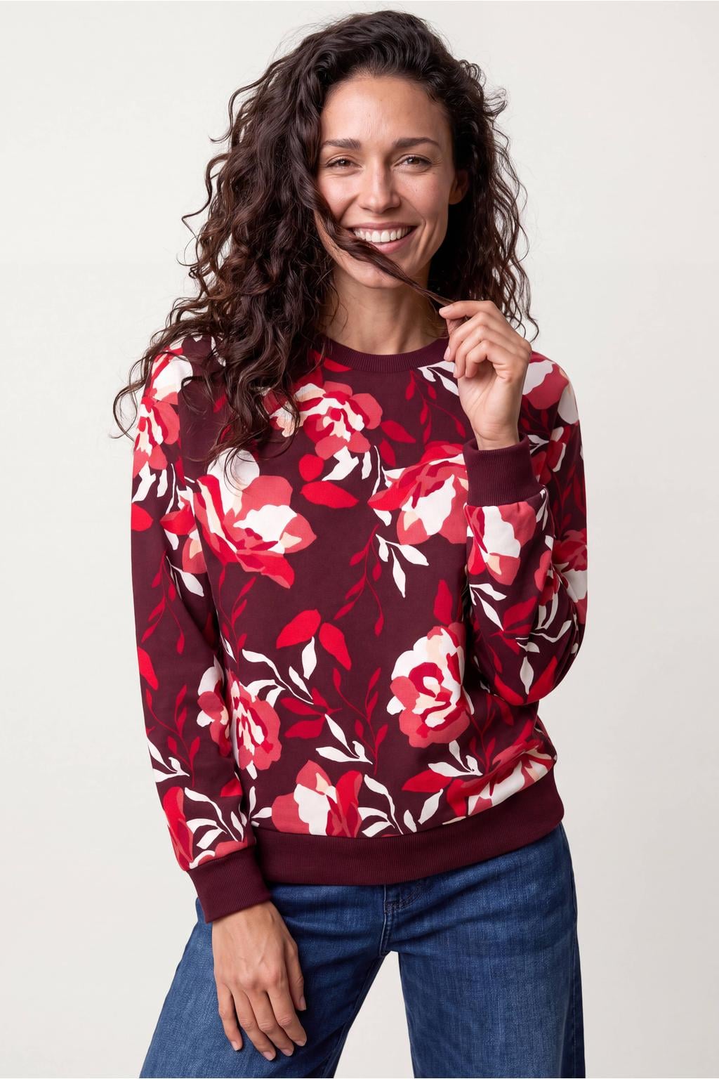 Miss Etam katoenen gebreide gebloemde trui - donkerrood