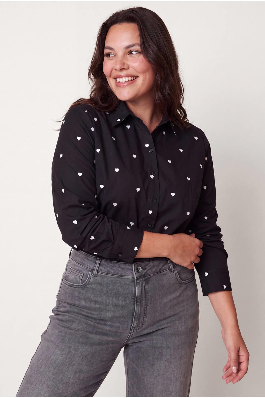 Miss Etam Plus blouse met hartjes - zwart/wit