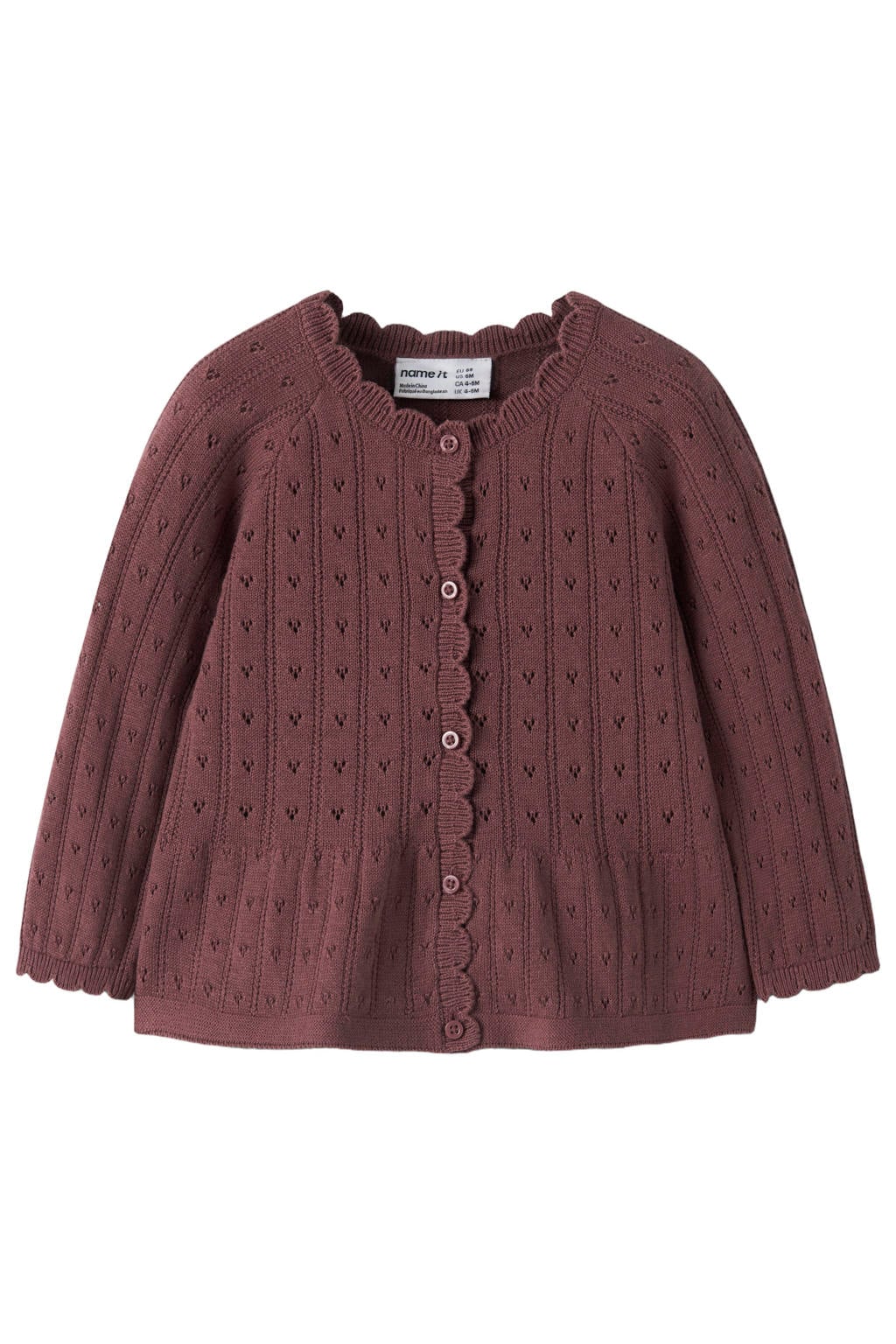 Donkerpaarse meisjes NAME IT BABY katoenen gebreid vest met lange mouwen, ronde hals en knoopsluiting