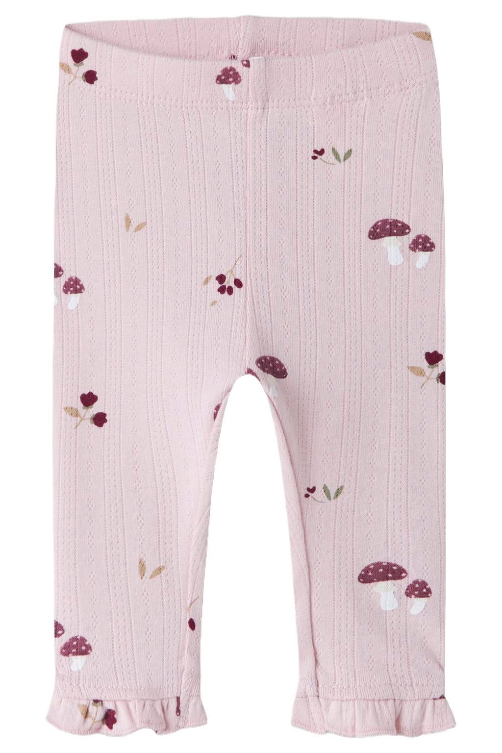 NAME IT BABY gebreide legging met ruches en print - lichtroze