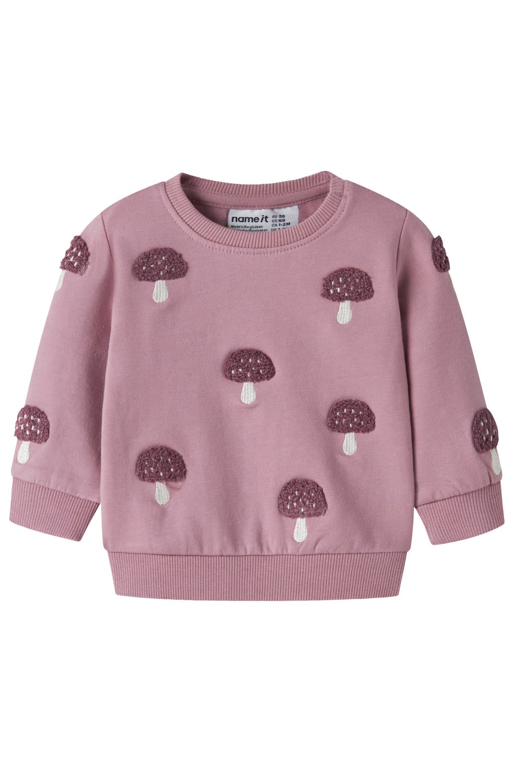 NAME IT BABY sweater met borduursels en print - roze
