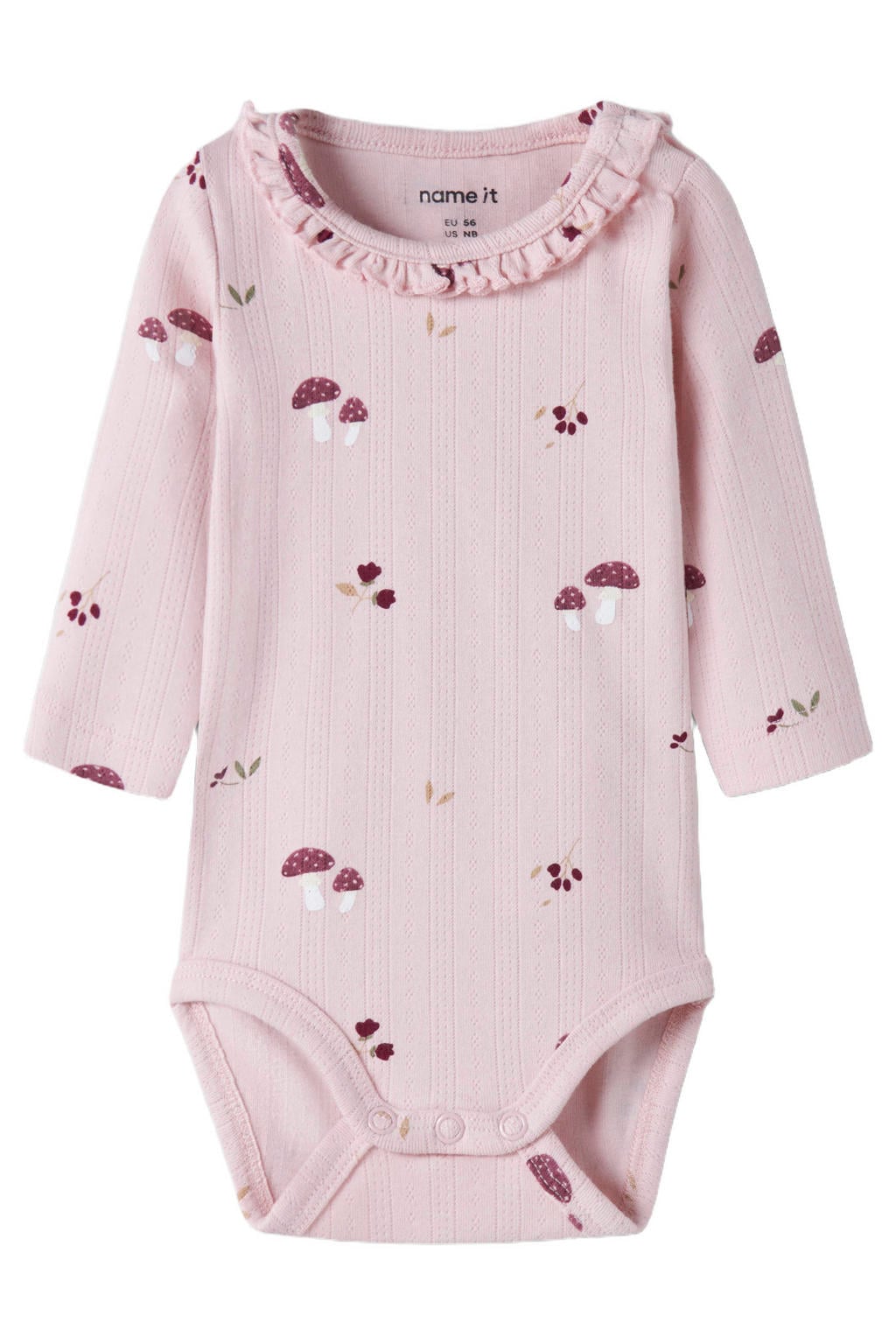 NAME IT BABY katoenen romper met ruches en print - roze